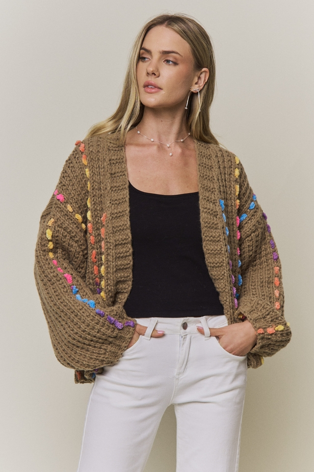 FLEURISH Khaki Multicolor Stitch Knit Cardigan