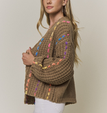FLEURISH Khaki Multicolor Stitch Knit Cardigan