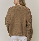 FLEURISH Khaki Multicolor Stitch Knit Cardigan