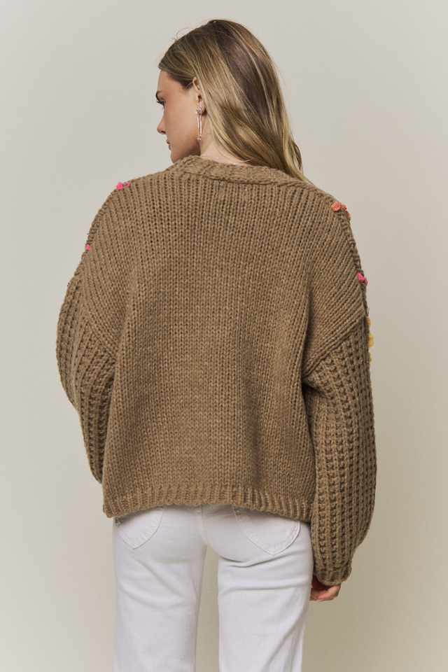 FLEURISH Khaki Multicolor Stitch Knit Cardigan