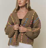 FLEURISH Khaki Multicolor Stitch Knit Cardigan