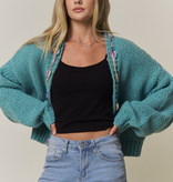 FLEURISH Green Chunky Multicolor Trim Knit Cardigan