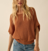 Sunburn Short-Sleeve Pointelle Ribbed Knit Sweater