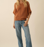 Sunburn Short-Sleeve Pointelle Ribbed Knit Sweater
