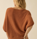 Sunburn Short-Sleeve Pointelle Ribbed Knit Sweater