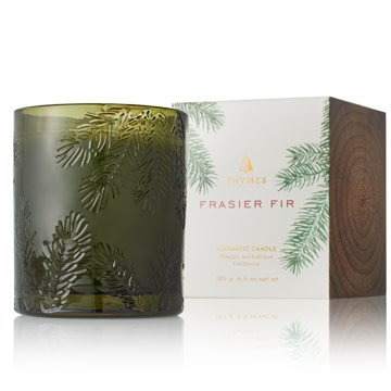 Thymes Molded Green Glass Frasier Fir Poured Candle Boxed *best seller