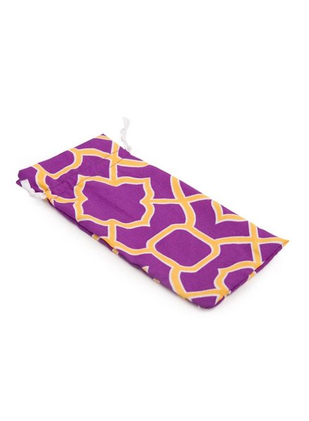 purple and yellow pattern make up bag