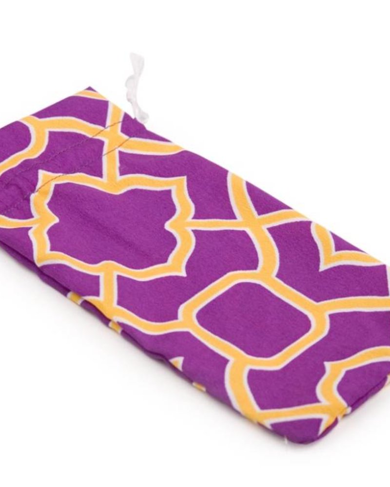 purple and yellow pattern make up bag