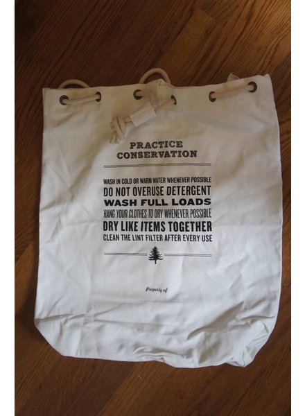 canvas laundry bag with words