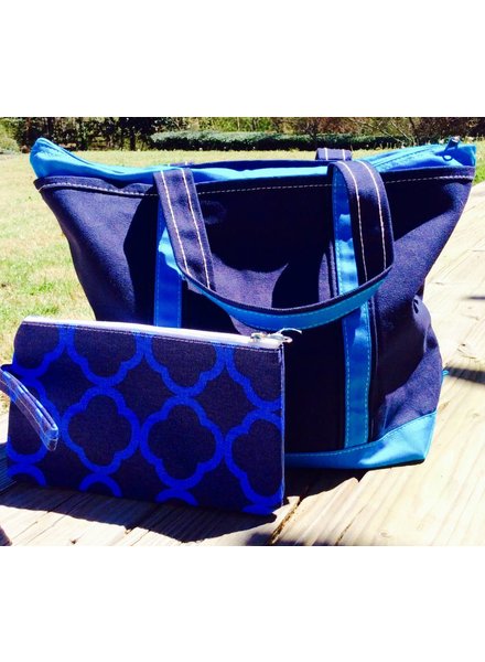 Canvas Boat Tote Navy/Aqua