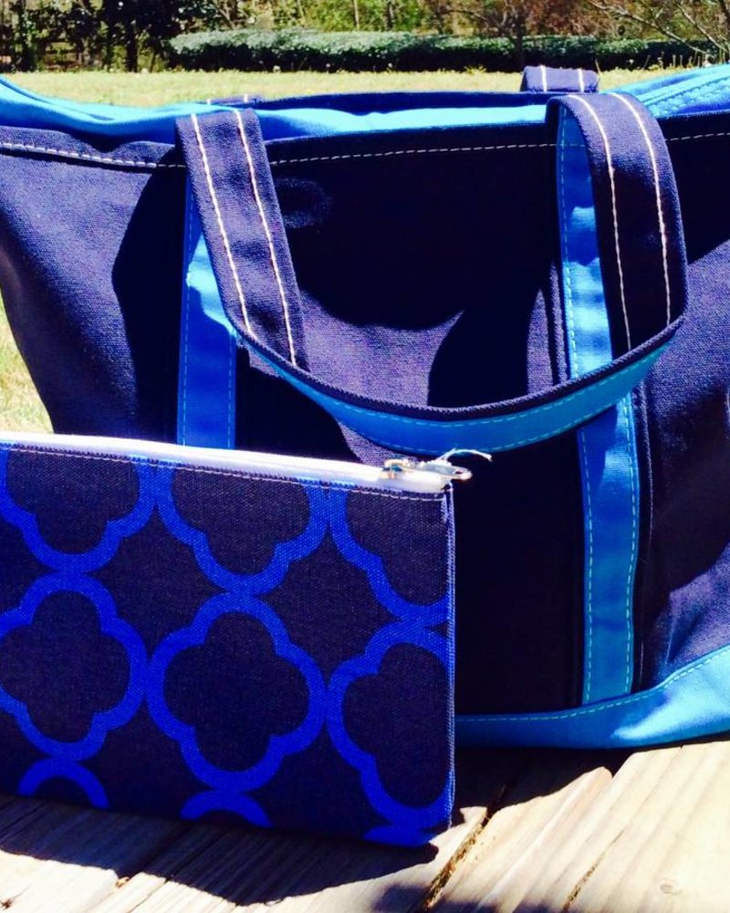 Canvas Boat Tote Navy/Aqua