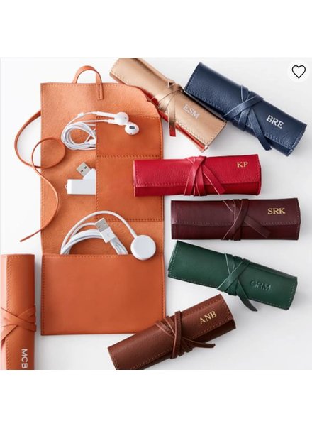 Brouk leather travel cord roll brown