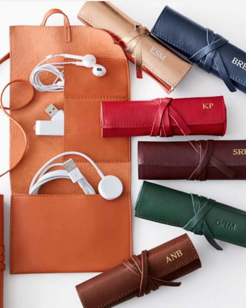 Brouk leather travel cord roll brown