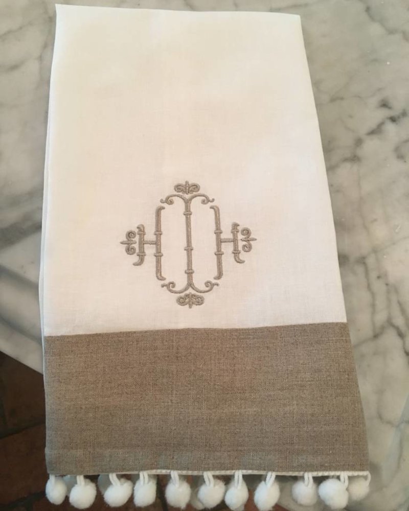 Pom Pom Trimmed Linen Hand Towel