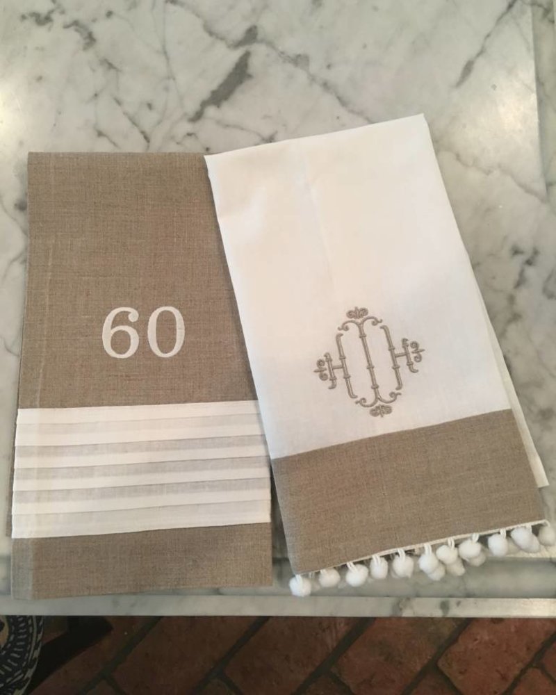 Pom Pom Trimmed Linen Hand Towel