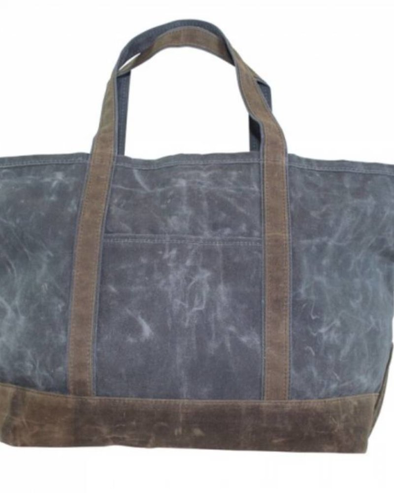 Large Waxed Canvas Boat Tote Olive with Khaki Trim