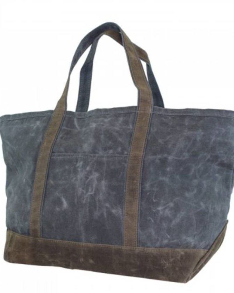 Large Waxed Canvas Boat Tote Olive with Khaki Trim