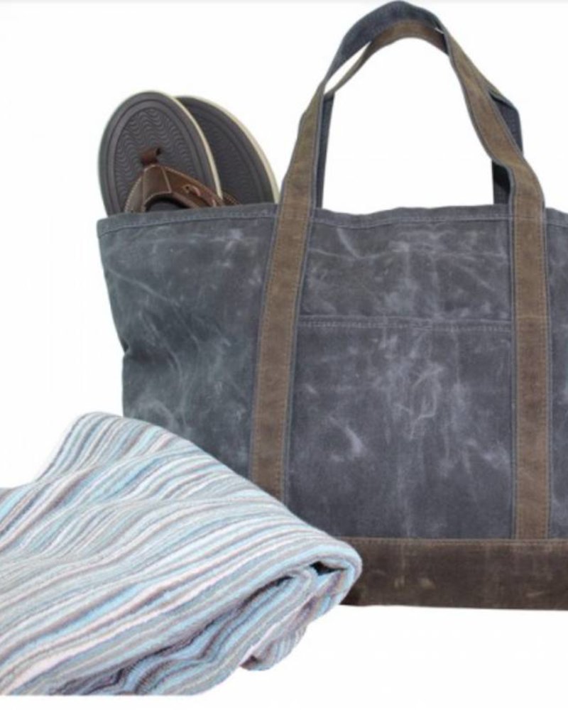 Large Waxed Canvas Boat Tote Olive with Khaki Trim