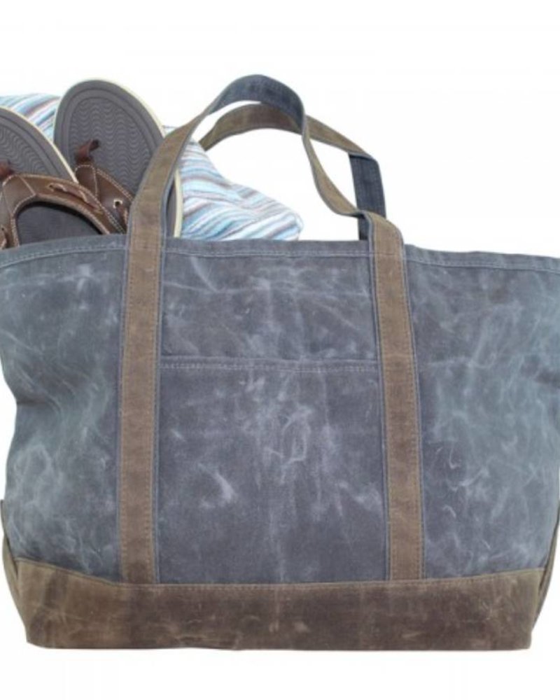 Large Waxed Canvas Boat Tote Olive with Khaki Trim