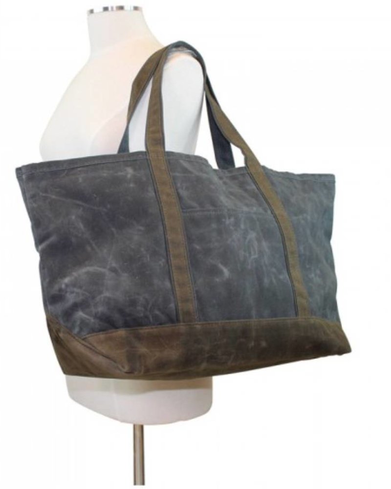 Large Waxed Canvas Boat Tote Olive with Khaki Trim
