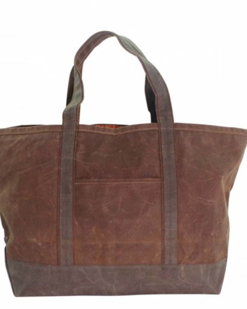 Large Waxed Canvas Boat Tote Olive with Khaki Trim