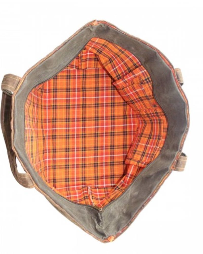 Large Waxed Canvas Boat Tote Olive with Khaki Trim