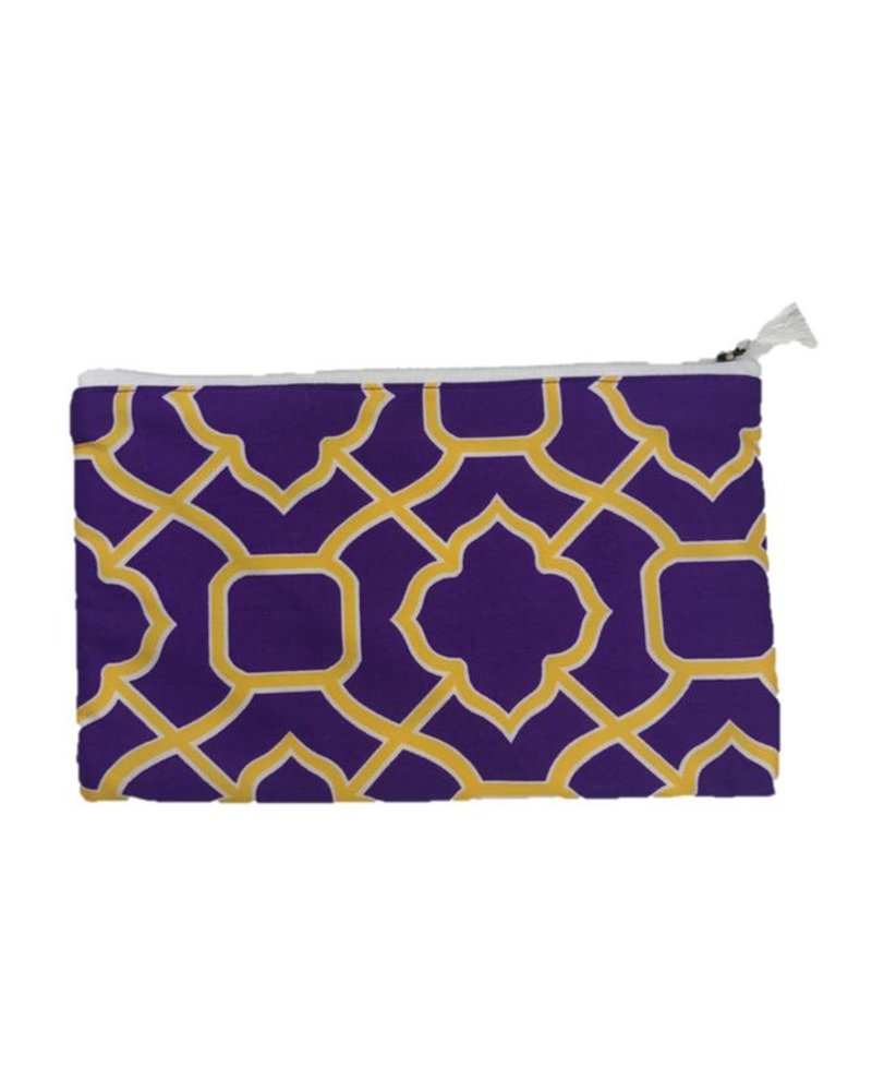 purple and yellow pattern make up bag