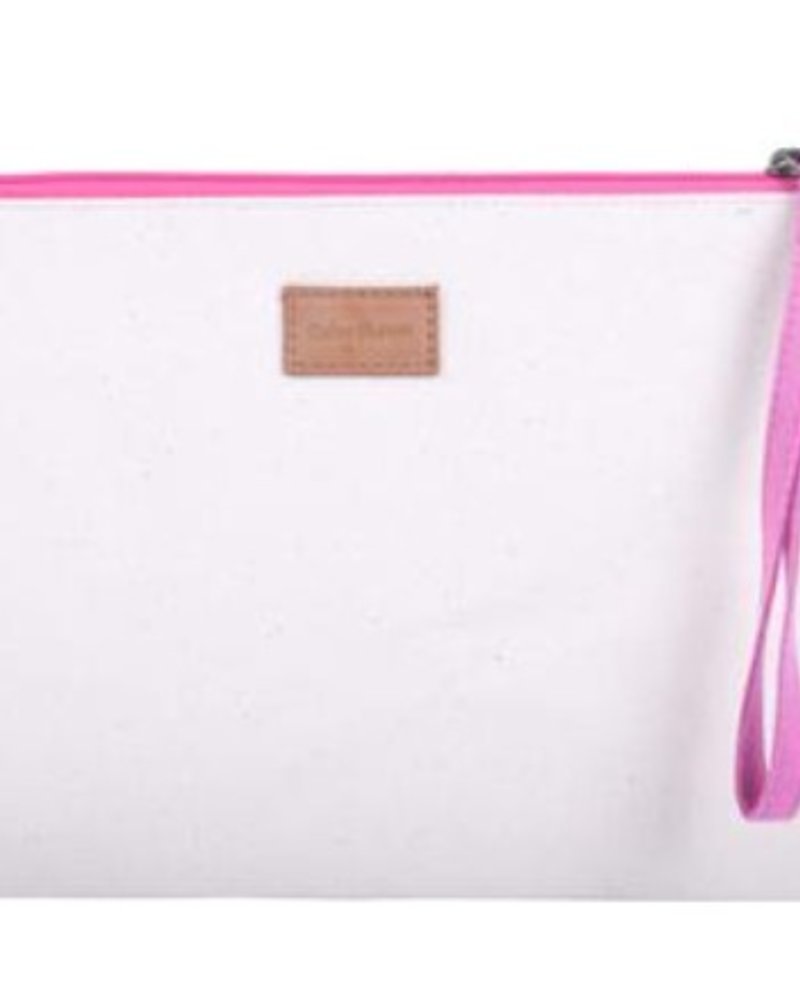 pink and orange make up bag