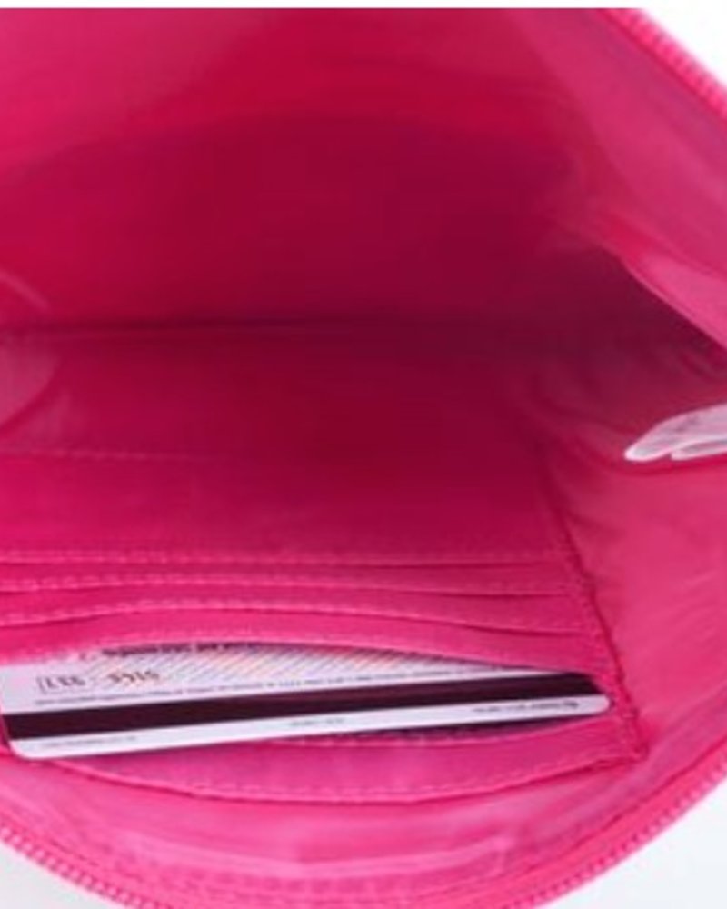 pink and orange make up bag