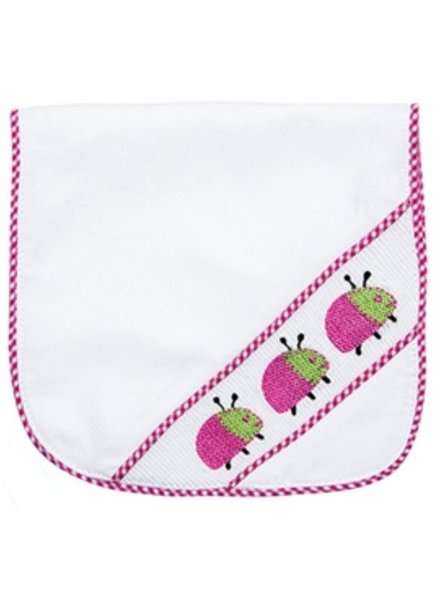 Pink Ladybug Smocked Burp Cloth