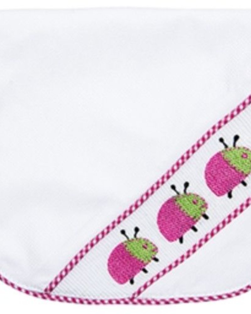Pink Ladybug Smocked Burp Cloth
