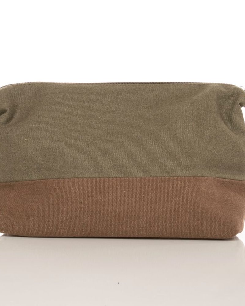 Brouk Leather Toiletry Bag in Olive with Leather Trim