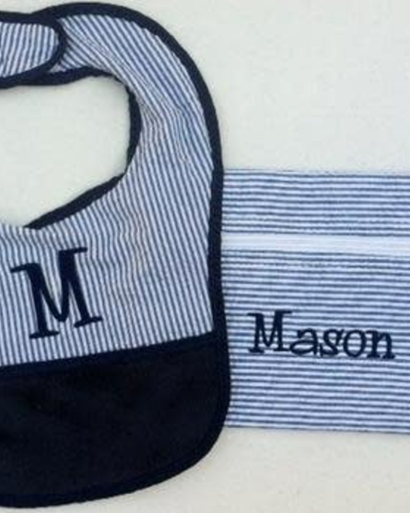 Oh Mint Seersucker Velour Bib
