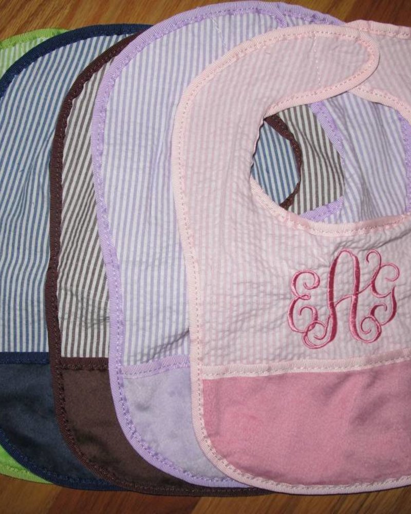 Oh Mint Seersucker Velour Bib