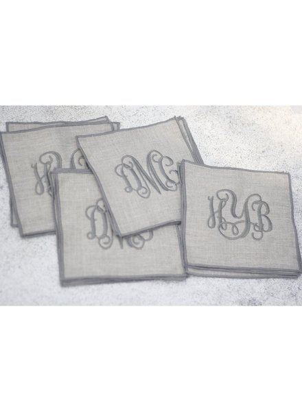 Linen Trimmed Cocktail Napkins - Set of 4