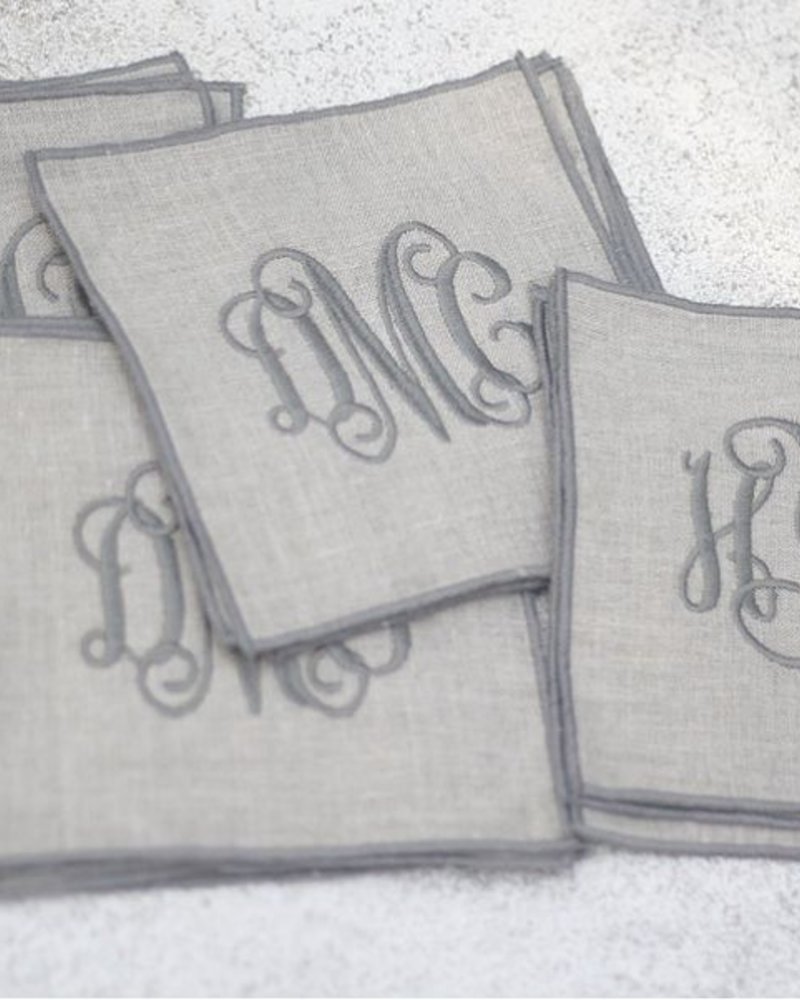 Linen Trimmed Cocktail Napkins - Set of 4