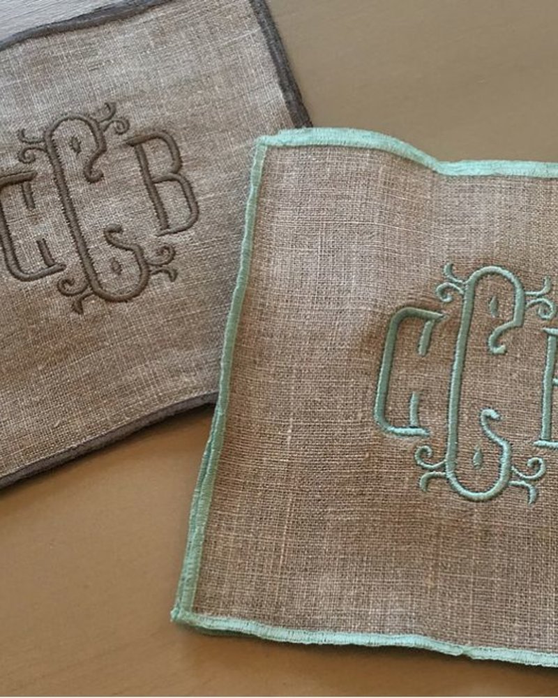 Linen Trimmed Cocktail Napkins - Set of 4