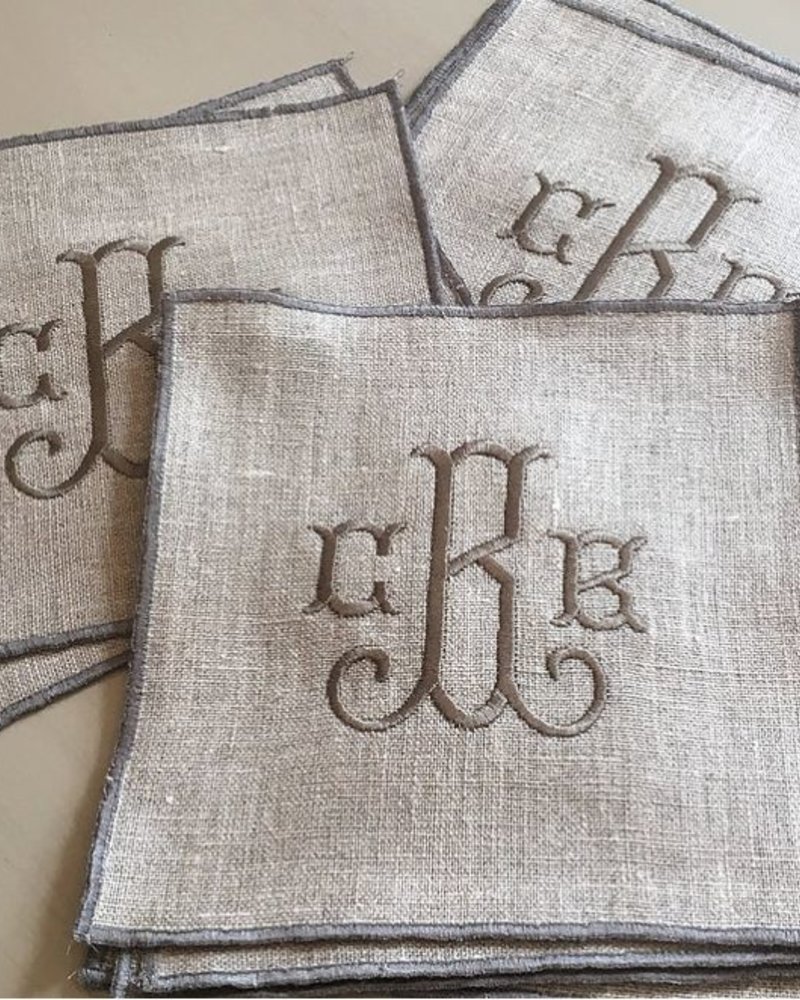 Linen Trimmed Cocktail Napkins - Set of 4