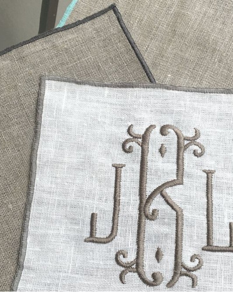 Linen Trimmed Cocktail Napkins - Set of 4