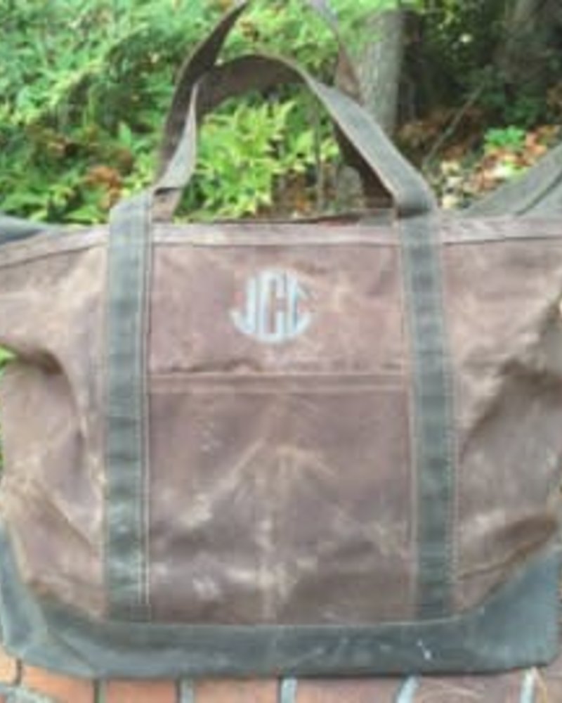 Large Waxed Canvas Boat Tote Olive with Khaki Trim