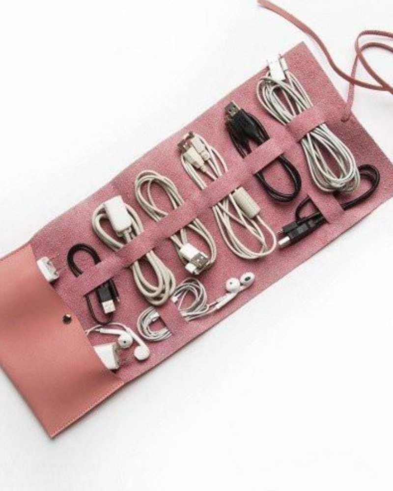 Brouk leather travel cord roll brown