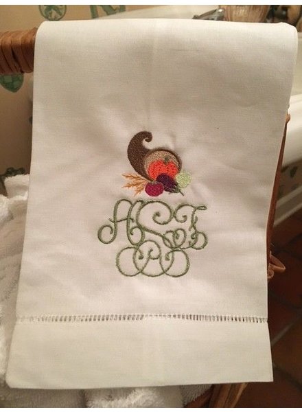 Cornucopia Hemstitch Hostess Towel with Monogram