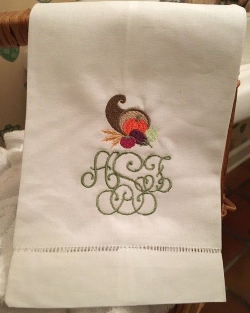 Cornucopia Hemstitch Hostess Towel with Monogram