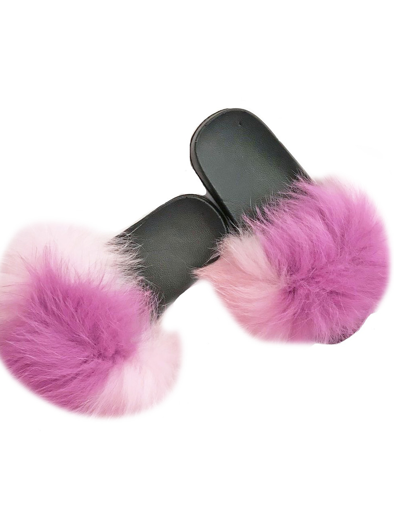 light pink furry slides