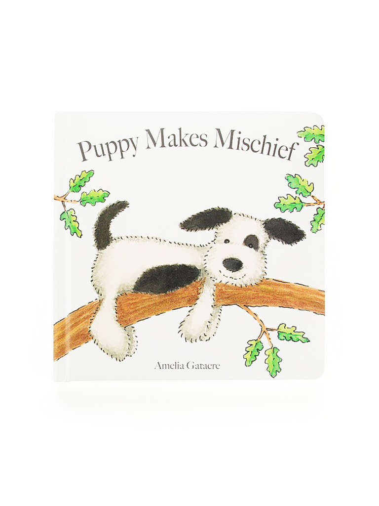 jellycat puppy makes mischief