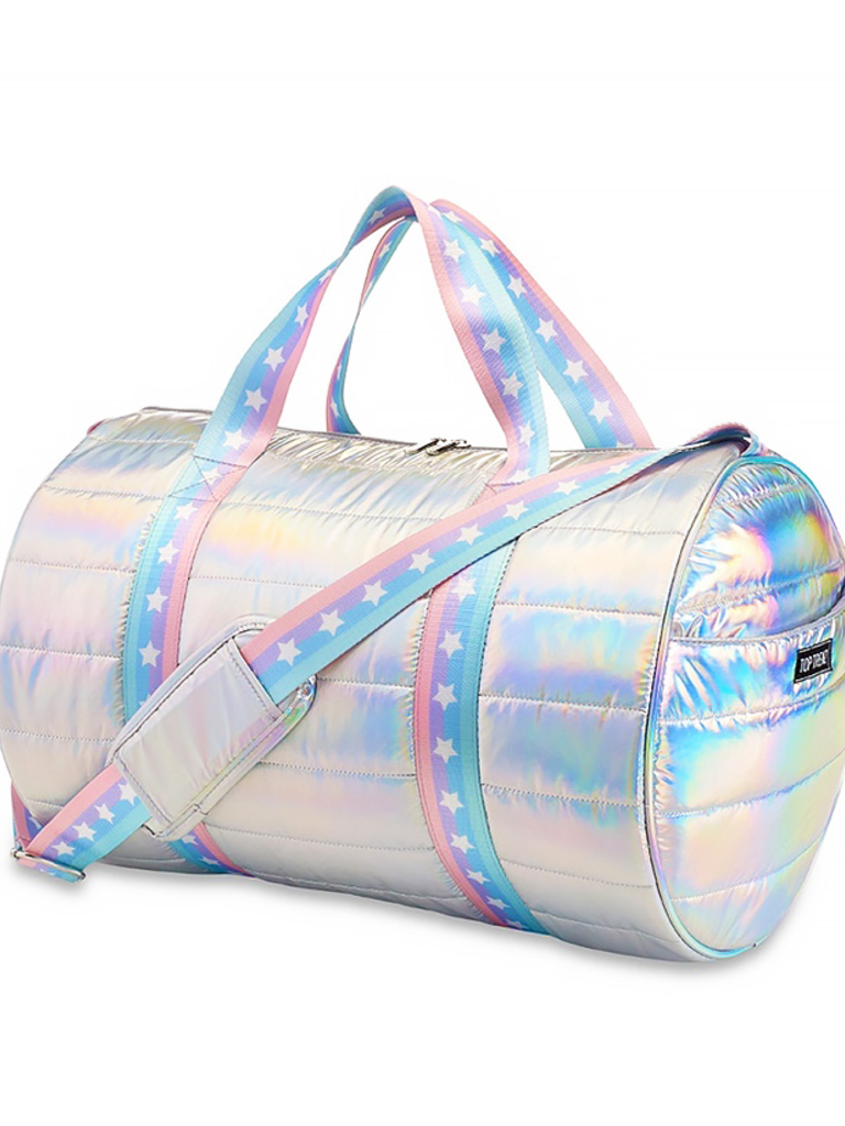 Top Trenz Iridescent Puffer Duffel Bag Pumpkin and Bean
