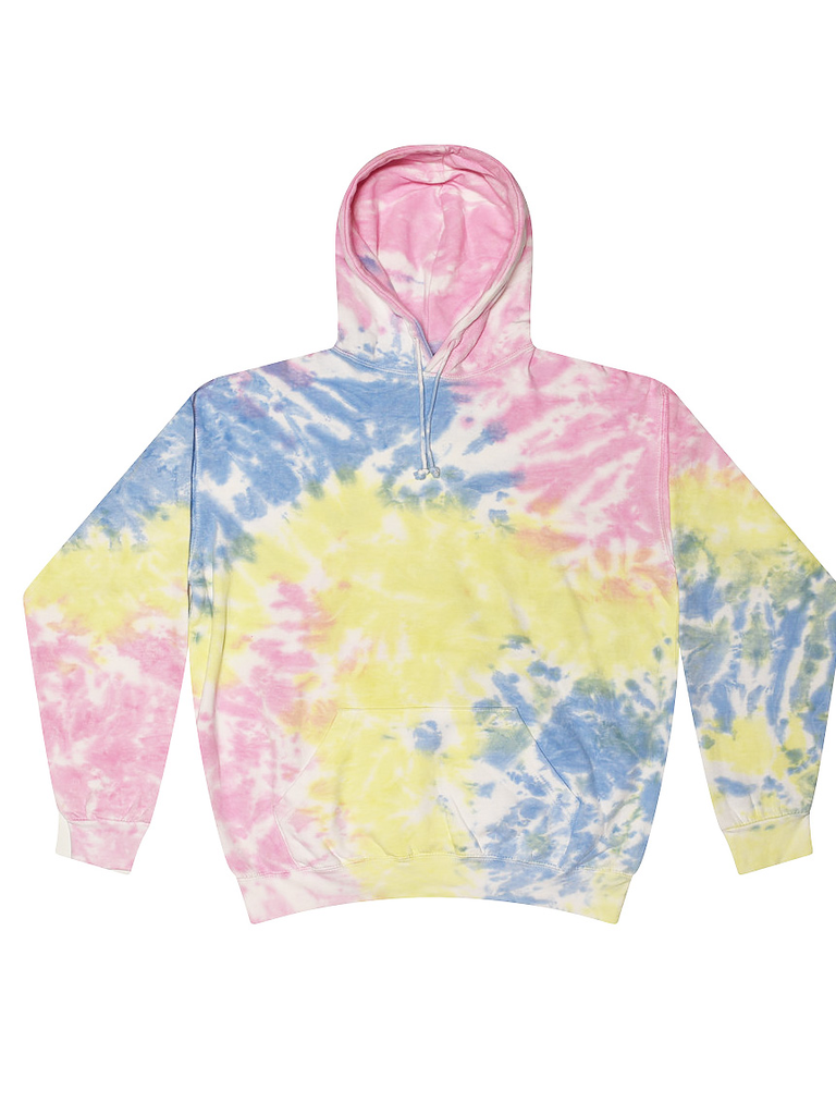 pink and yellow tie dye hoodie