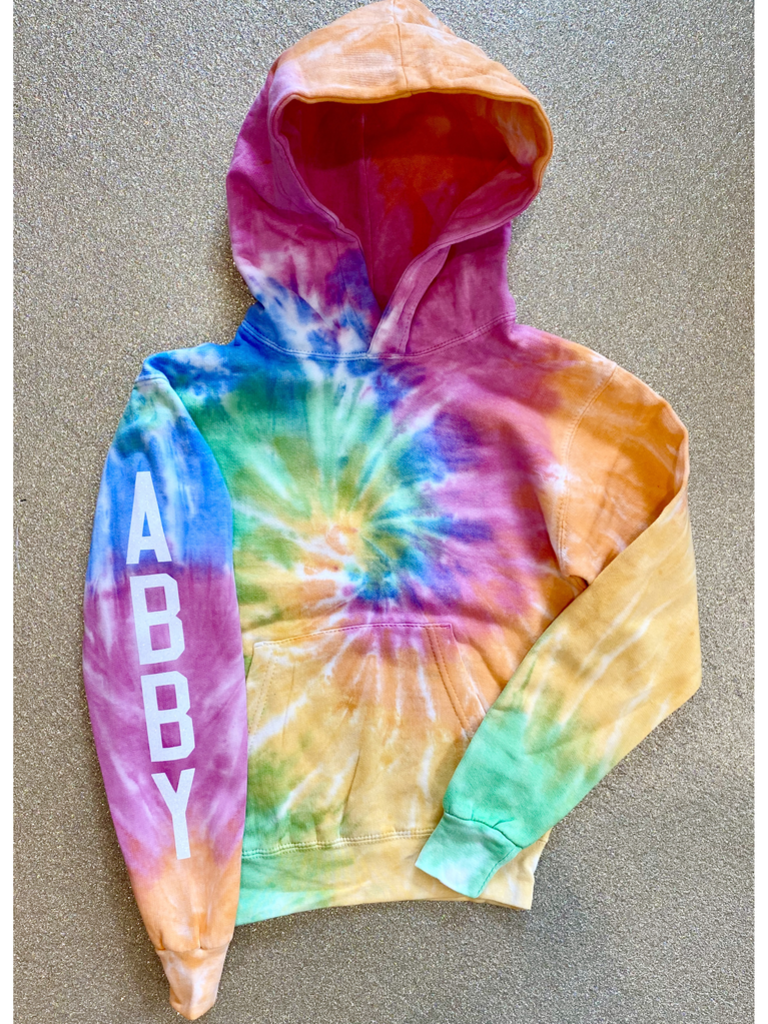 Personalized Kids Tie Dye Kids Hoodie Pumpkin and Bean