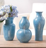 TOZAI HOME S/3 SHAGREEN TURQUOISE VASE HAND-PAINTED PORCELAIN