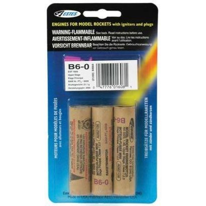 EST - Estes 1608 B6-0 Standard Model Rocket Engine (3) HAZ